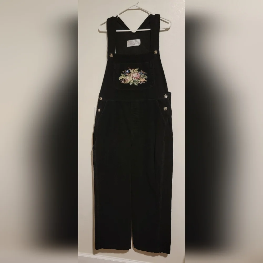 Victorian Trading Co. Embroidered Corduroy Wide Leg Womens Overalls Sz M Y2K 90s - Picture 6 of 14